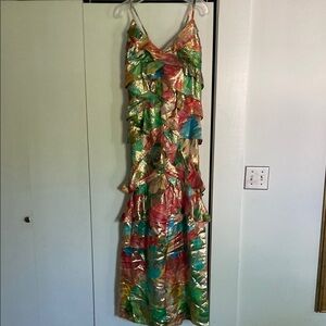 Ramy Brook Red Green Maxi Sundress Resort Wear